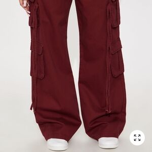 Fashion Nova Burgundy Wide-Leg Cargo Pants